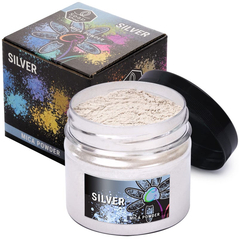 Soap Shop Mica Powder Silver 2 oz - Soap Making Dye - Single Color - Hand Soap Making Supplies - Epoxy Resin Color Pigment - Organic Mica Powder for Soap - Image 1